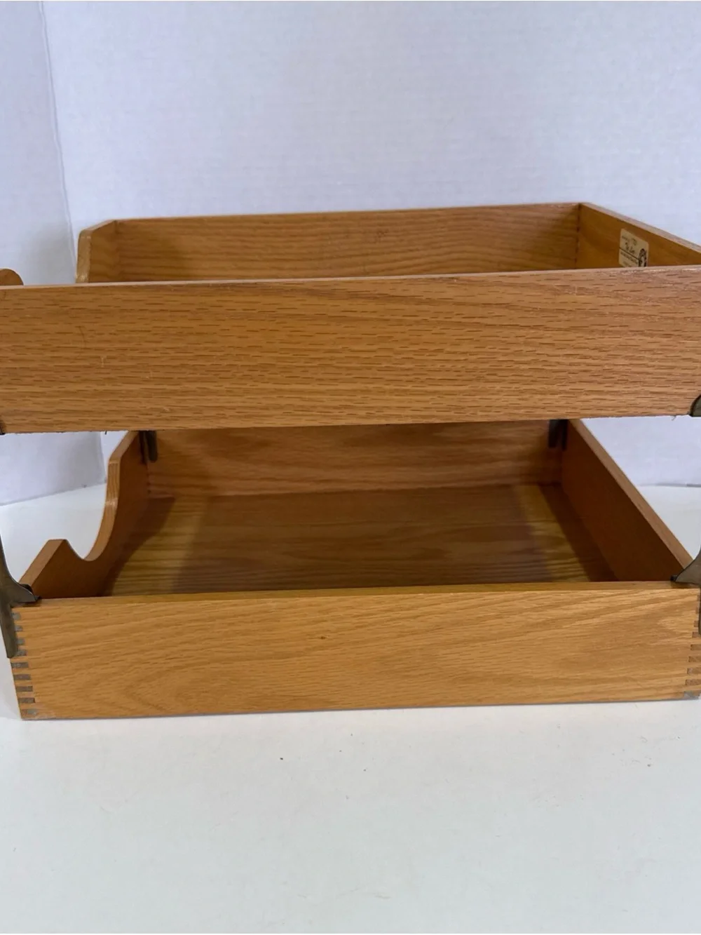 VTG Mid-Century Hedges Files “The Line” Oak Wood 2-Tier Desk Organizer Tray 1721